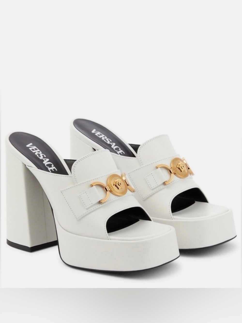 Versace Medusa Leather mules white & gold 37.5
